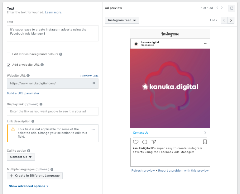 Gestor de anúncios do Instagram definir campanha