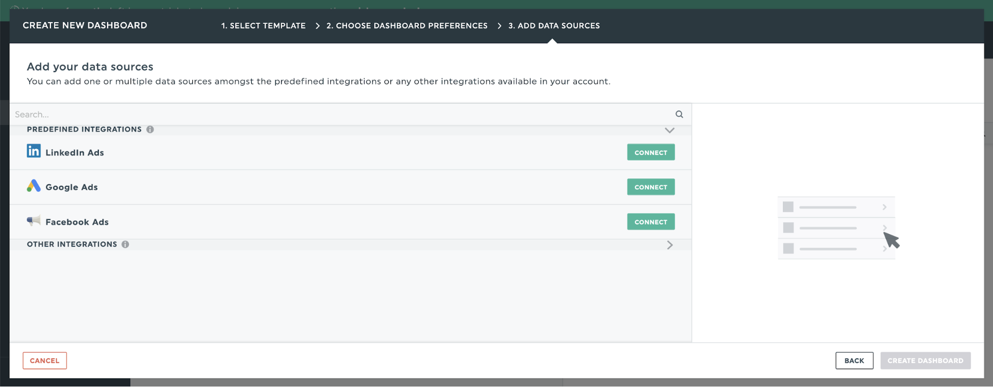 Widgets predefinidos do Dashthis