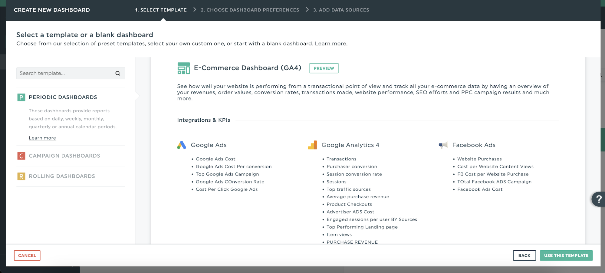 selecionar modelo kpis