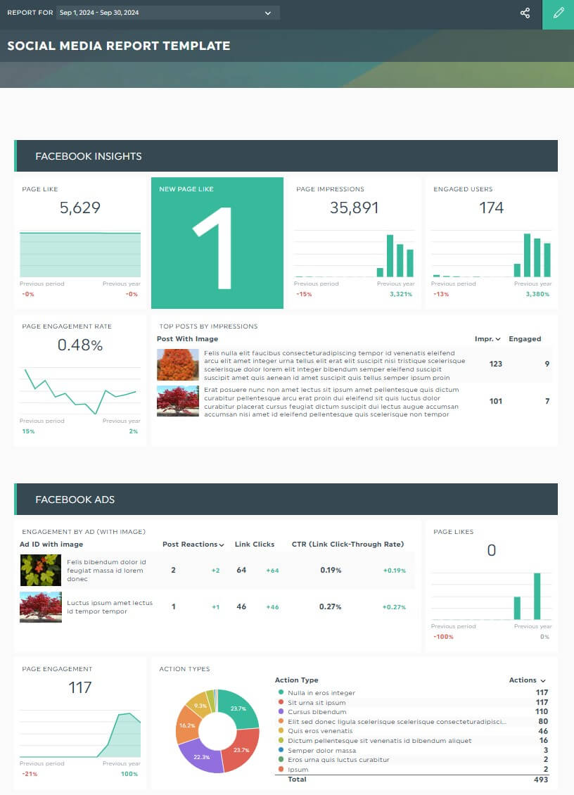 Modelo de apresentação de redes sociais gratuito para Facebook Insights e Facebook Ads