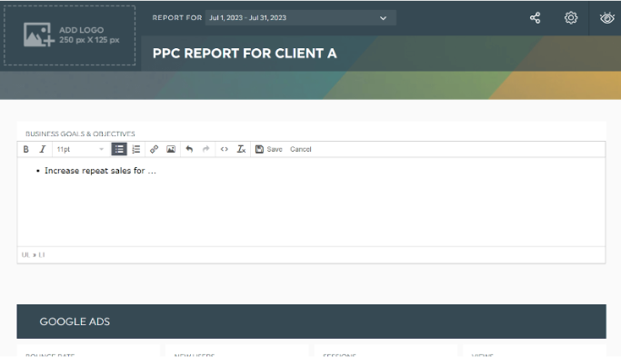 Relatório de cliente PPC A