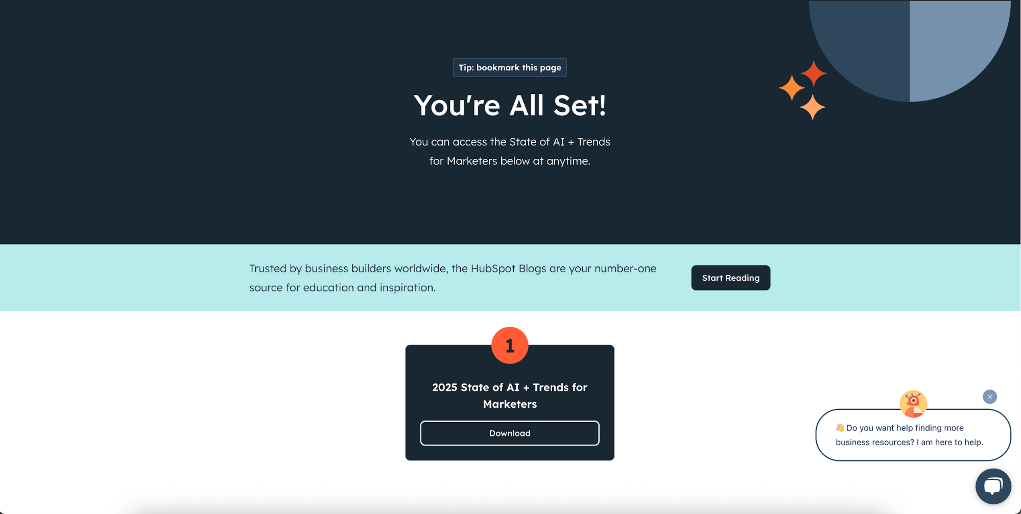 referência da página de agradecimento hubspot