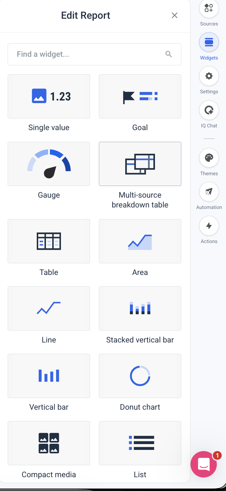 opções do widget