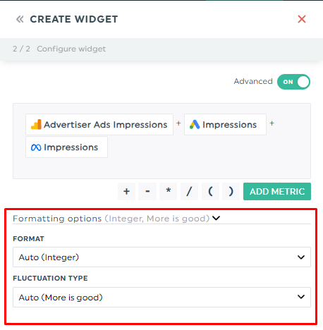 Opções de formatação dos widgets calculados no painel DashThis