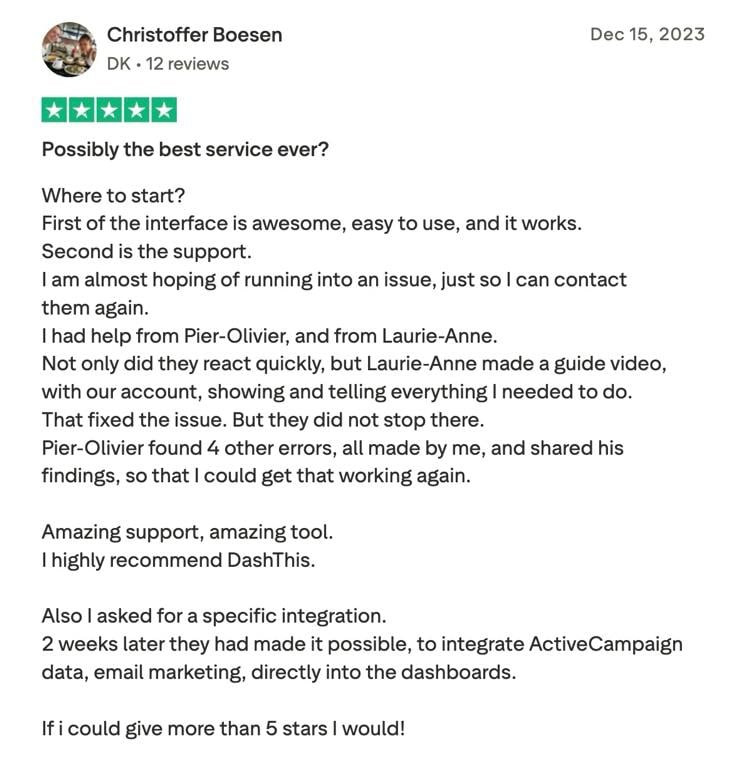 Apoio ao cliente da dashthis