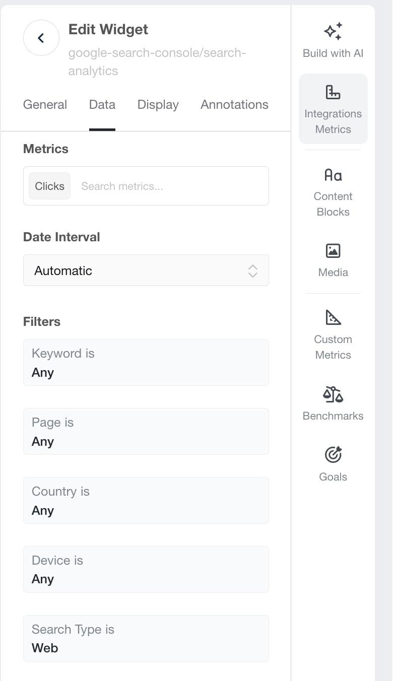 widgets de edição de análises da agência