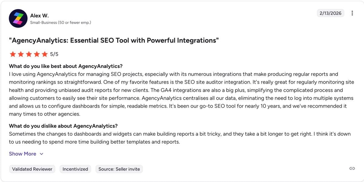 Avaliações da Agency Analytics no G2