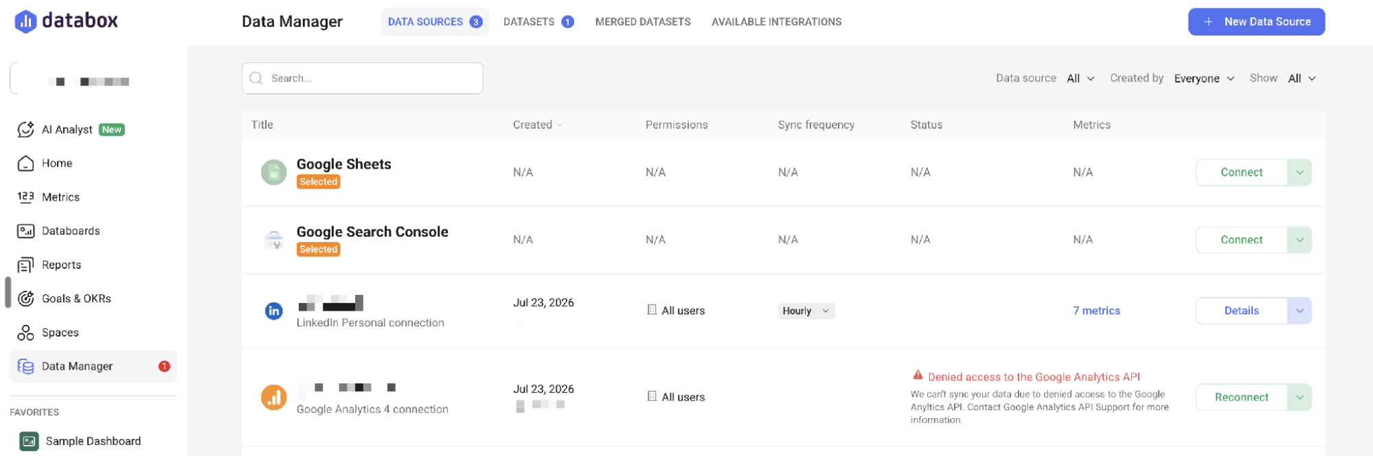gestor de dados do Databox