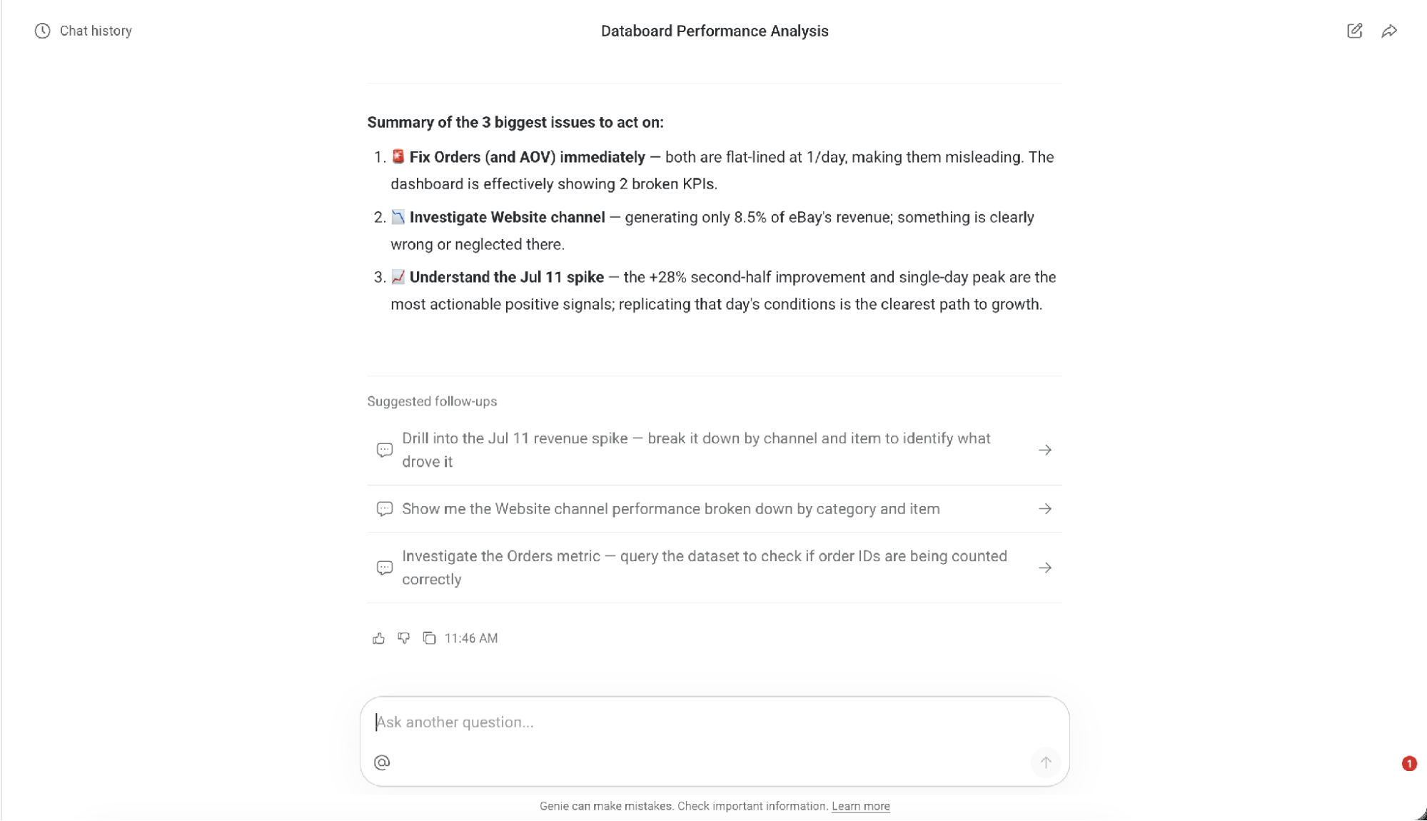 caixa de dados de prompts de acompanhamento da IA